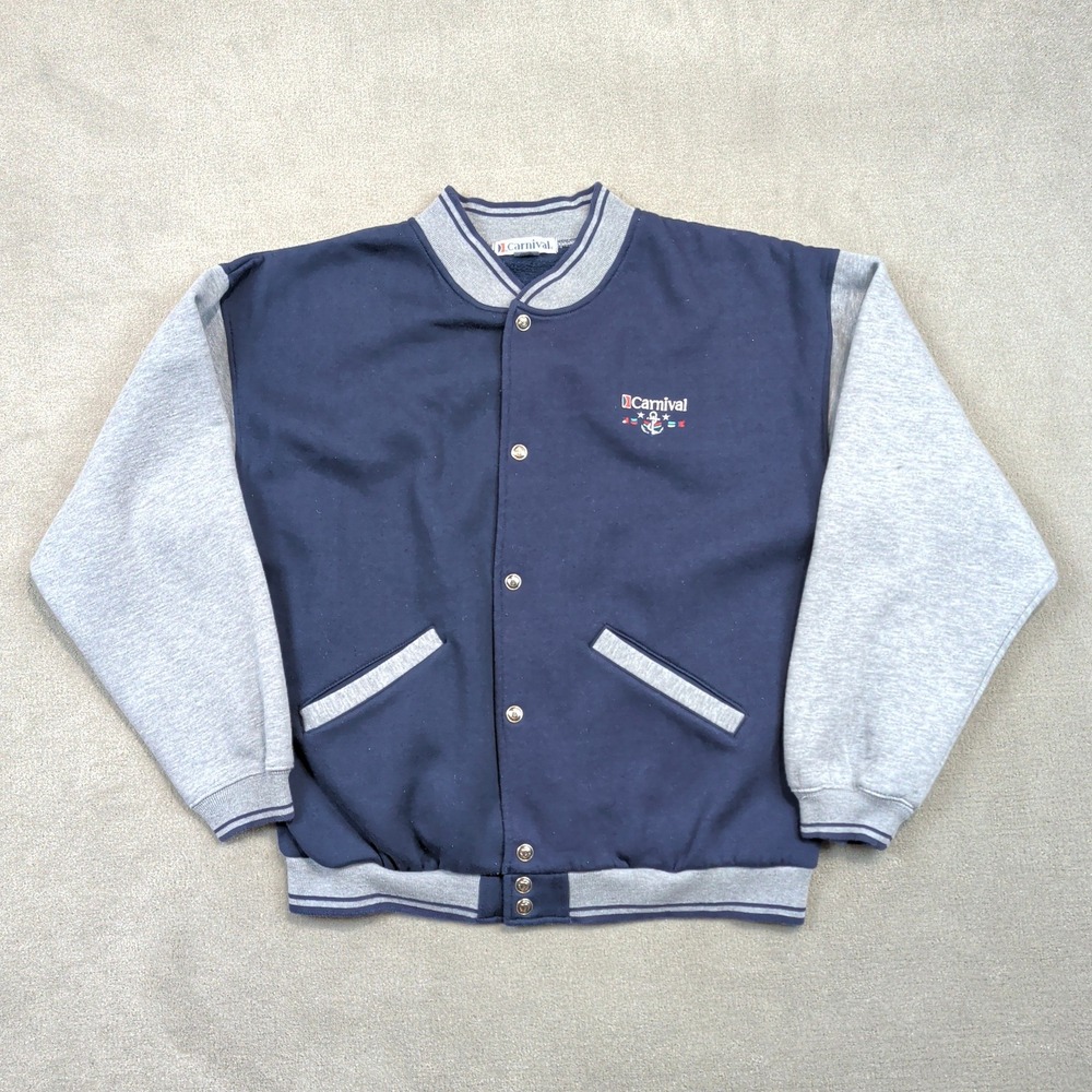 Vintage Carnival Jacket Mens Large Blue Gray Cruise Line Nautical Varsity Snap